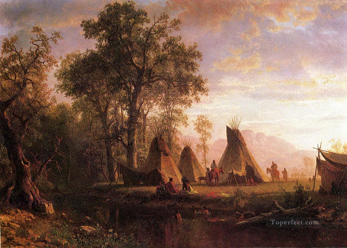 Bierstadt Albert Indian Encampment späten Nachmittag Ölgemälde